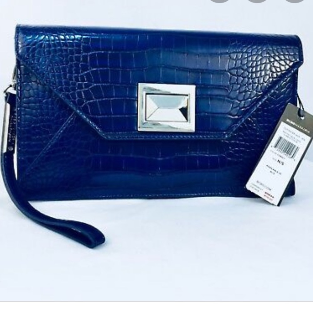 BCBG navy leather clutch